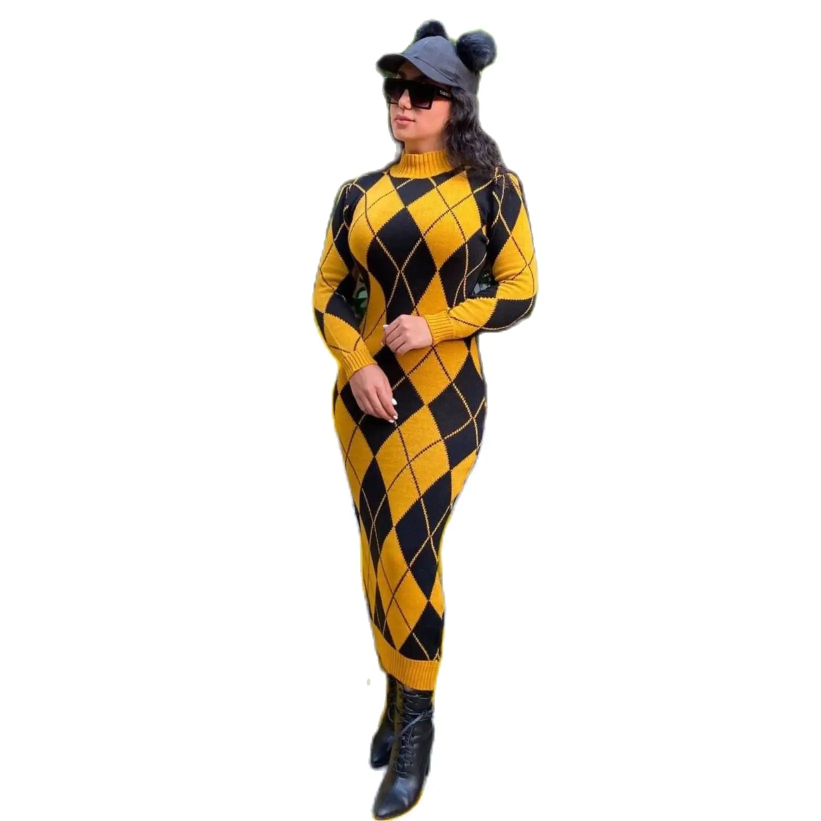 

Women's Knitted Emoderied Maxi Dress With Diamond Pattern One Size Long Sleeve Seasonal Comfortable Flexible Dress Turkey 2021