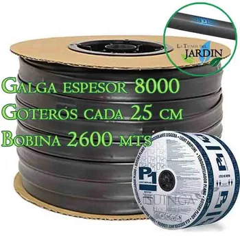 

Drip irrigation Tape 16mm 2600 MTS. Gauge thickness 8 mil. Droppers 1,5 L/h each 25 cm