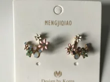 Pendientes de tuerca con gancho de gota de aceite y flor, joyería coreana, de cristal para mujer, de moda, novedad, 2019