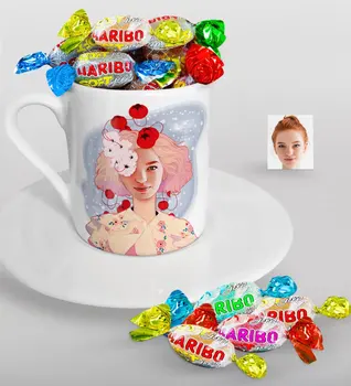 

Personalized Women 'S Abstract Caricature Of Turkish Coffee cup And Haribo Candy Gift Seti-2