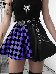 InsDoit Gothic Plaid Patchwork Black Purple Skirt Women Harajuku Sexy Pleated Skirt Punk Y2K Aesthetic Summer High Waist Skirts