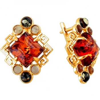 

Esthete earrings with Amber from silver with gilding