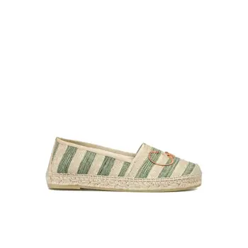 

VIDORRETA WOMEN 'S FLAT ESPADRILLES-ESPADRILLE FLAT ESPARTO METALLIC FABRIC GREEN EMBROIDERED MESSAGE