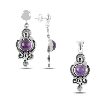 

Kutaydan Amethyst Stone Handwork 925 Sterling Silver Set Made in Turkey