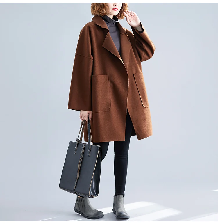 

Obrix Spring Autumn Sweet Female Coat Formal Loose Wide Waisted V-Neck Full Sleeve Pockets Open Coat For Women