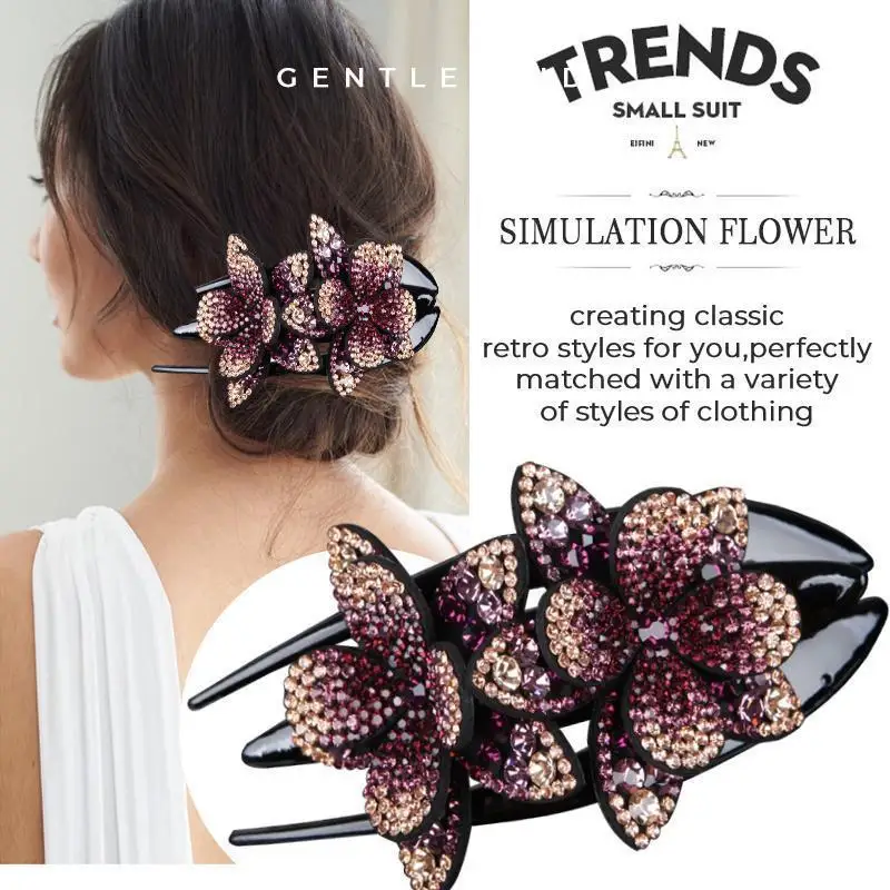 

Rhinestone Double Flower Rhinestone Double Flower Hair Clip Hair Crystal Peals Hair Combs Female Elegant Beads Hairgrip Handmade