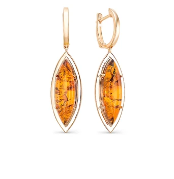 

Gold earrings with amber sunlight sample 585