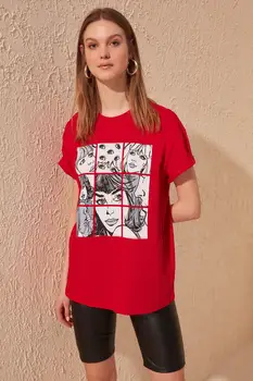 

Trendyol Printed Boyfriend Knitted T-Shirt TWOSS19GS0106