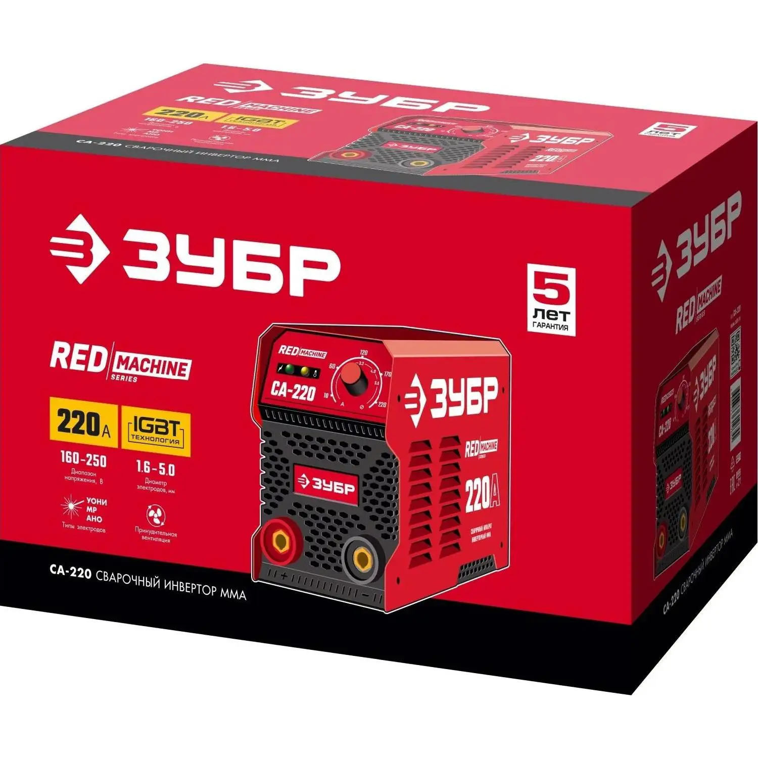 Аппарат сварочный инверторный ЗУБР СА-220 Red Machine МАСТЕР (до 7100 Вт; ММА; сварочный ток 20-220 А; электрод 2-5 мм;