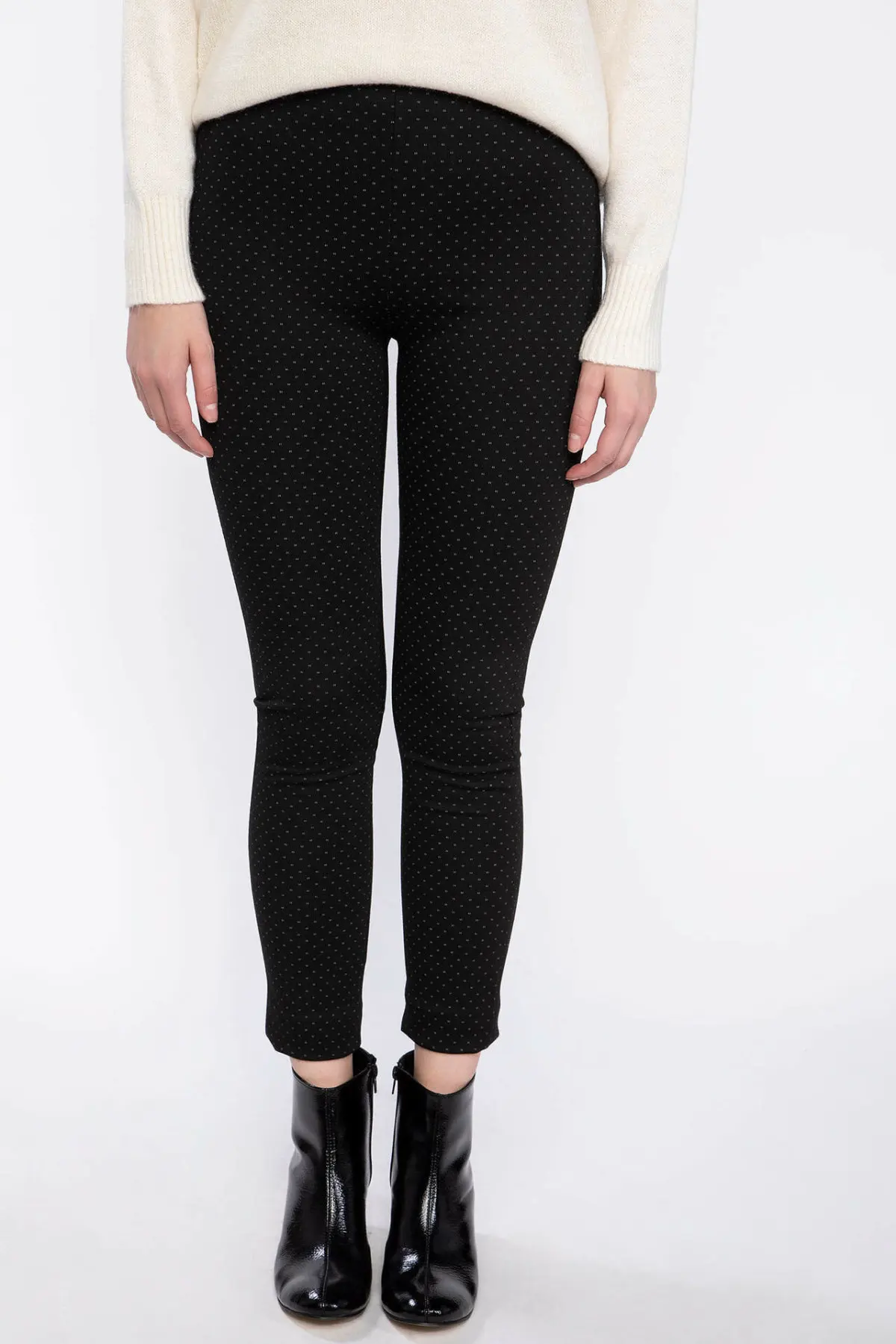 

DeFacto Autumn Spring Women's Tight Wave Dot Pants Ladies High Waist Elastic Trousers Fashion Casual Stretch Pants I6391AZ17WN