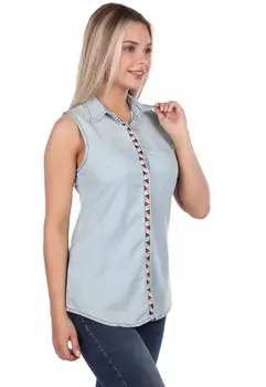 

Blue White Women 'S Denim Shirt
