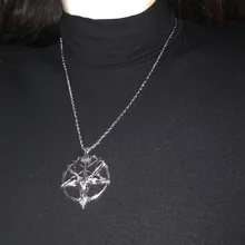 Collar de cadena con colgante de cabeza de cabra y calavera, joyería Vintage, pentagrama, hombre y mujer
