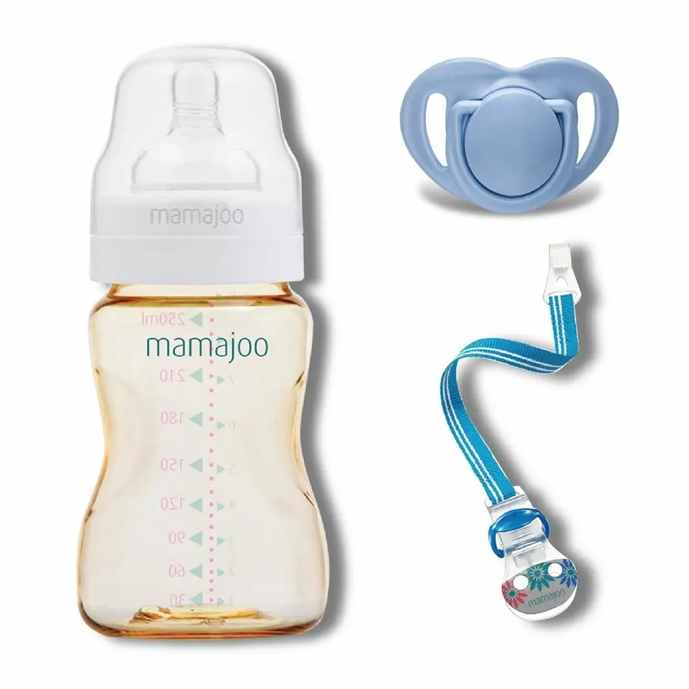 

Mamajoo Gold Mini Gift Set for Babies, Blue, 250 ml, BPA Free, Healthy, Secure, for Newborn Babies, Easy to Clean, Baby Health,