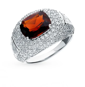 

Silver ring with cubic zirconia and Garnet sunlight sample 925