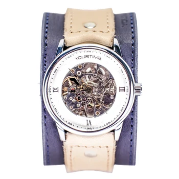 

Watch skeleton YOURTIME Ocean women's wide leather strap handmade