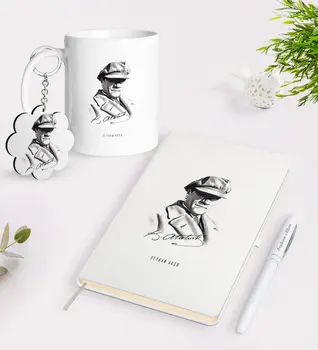 

Personalized Ataturk Themed Trophy Keychain White Notebook Pen Gift Set-17 with