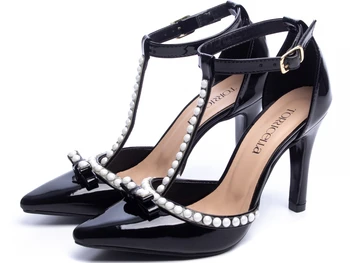 Sapato Scarpin Salto Alto Preto Pérola em ABS