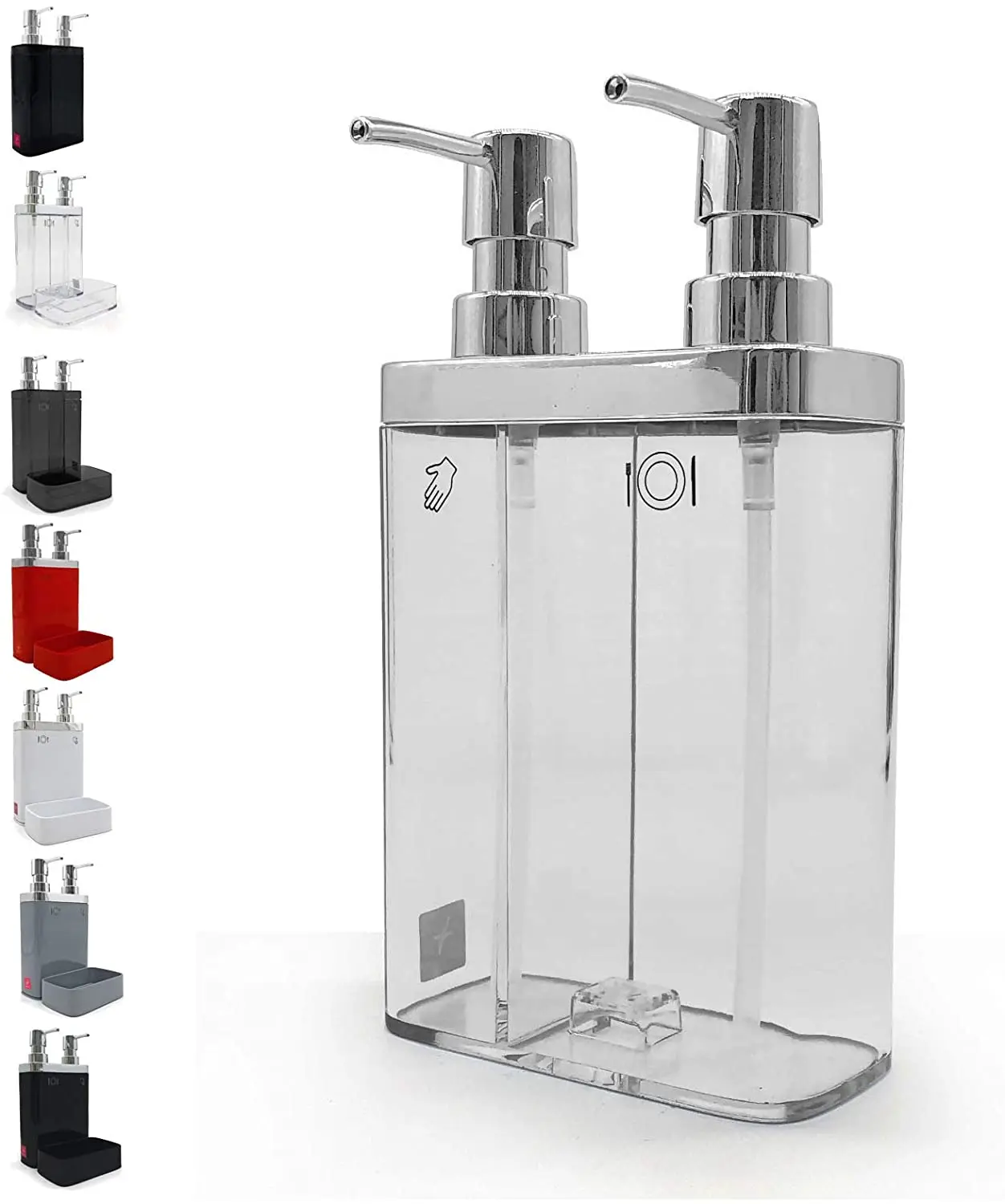 

PrimaNova High Quality Dual Soap Dispenser and Dish soap Container, Acrylic Dish Sponge Holder Kitchen Bathroom Accessories