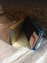 ¡BONAMIE caliente! Fundapara tarjeta de crédito, soporte billetera de aluminio con bolsillo trasero elástico RFID delgada billetera de Metal soporte de tarjeta de identificación de negocios