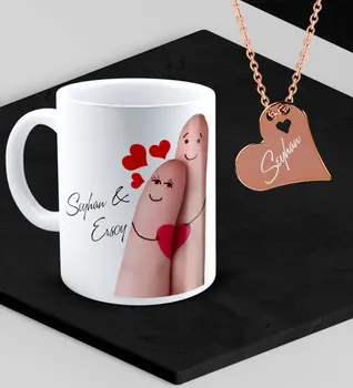 

Personalized Valentine 'S Themed Mug and Rose Heart Necklace Set - 86