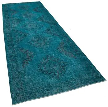 

143x392 Cm Turquoise Handmade English Over Dyed Runner Rug-5x13 Ft