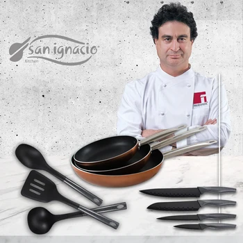 

Juego de sauce pans (20,24, 28 cm) with knives and kitchen supplies SAN ignacio collection Professional Chef Cooper