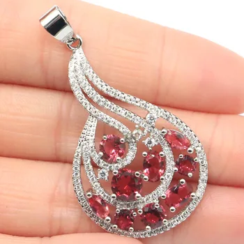 

48x26mm Pretty Long Big Created Pink Raspberry Rhodolite Garnet Woman's Party Silver Pendant