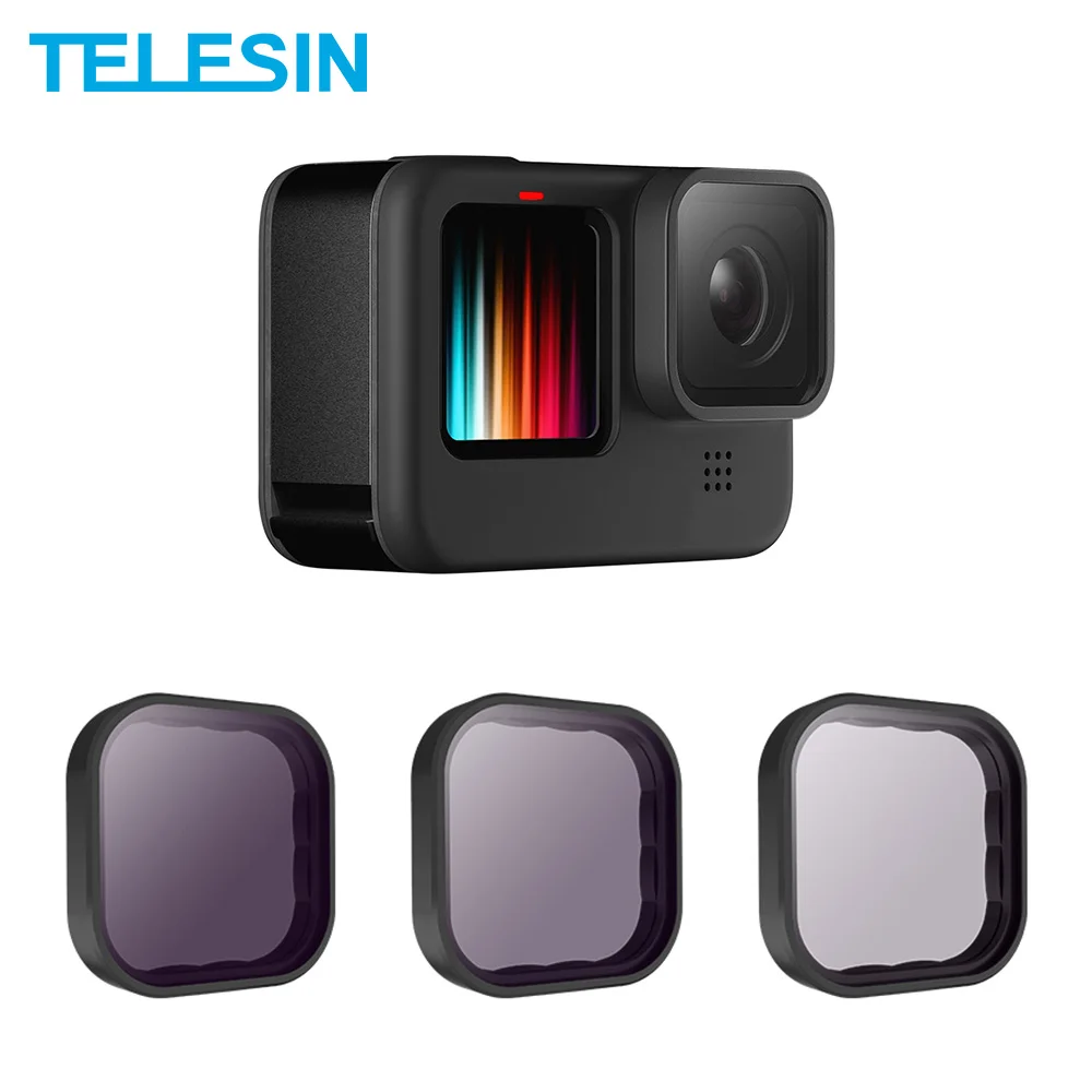 kit de filtro de lente protector de lente para accesorios Go Pro 9 TELESIN Kit de filtro de lente ND8 ND16 ND32 CPL para cámara de acción GoPro Hero 9 densidad neutra y polarizante 