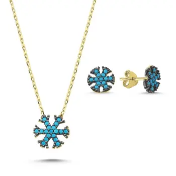 

Angemiel 925 Silver Nano Turquoise Cubic Zirconia Snowflake Set-Gold Plated