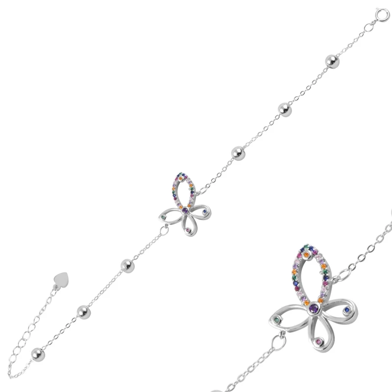 

Silver 925 Sterling Mixed Color Zircon Cubic Zirconia Butterfly Bracelet
