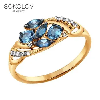 

SOKOLOV ring gold with Topaz and cubic zirkonia, fashion jewelry, 585, women's male