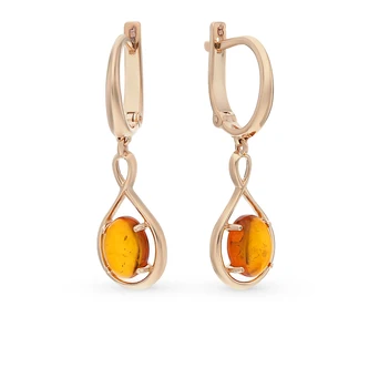 

Gold earrings with amber sunlight sample 585