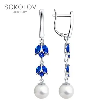 

Sokolov drop earrings with stones in silver with pearls and cubic zirconia, fashion jewelry, 925, women's male, long earrings