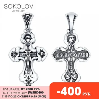 

Cross SOKOLOV of silver nielloed, fashion jewelry, 925, women's/men's, male/female