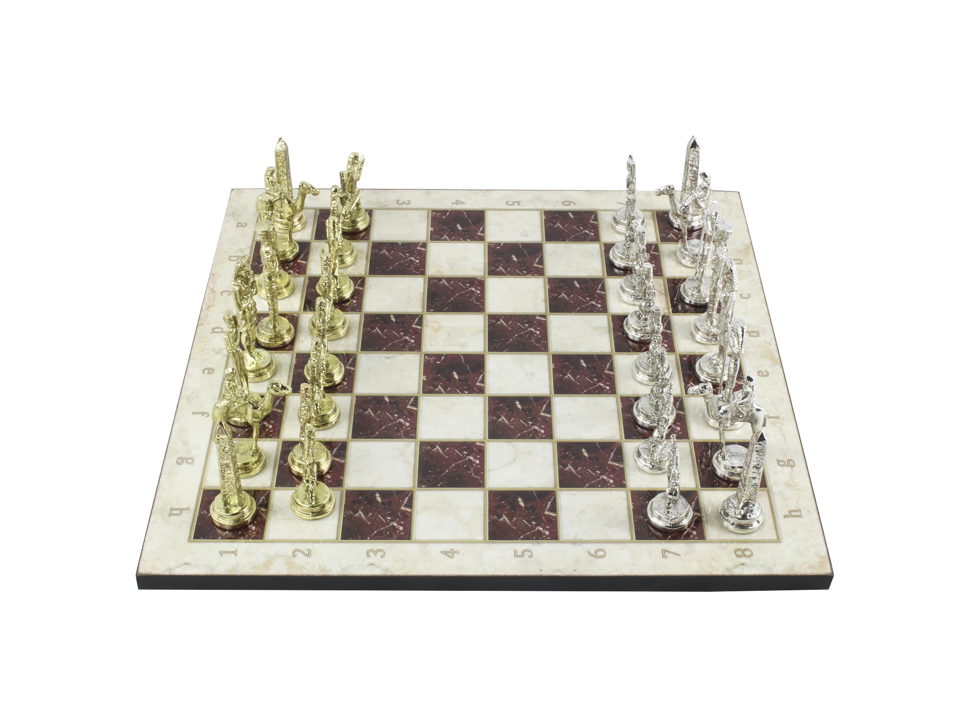 14.5 Inch Marble Design Chessboard and Figures Marble Patterned Chess Board Game Wooden Board Game with Egypt Pharaoh Figures