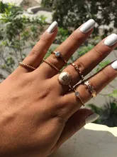 Tocona-Conjunto de anillos de luna de oro para mujer y hombre, joyas geométricas de lujo, con borlas bohemias, piedra brillante Cristal, perla, corazón, moneda, joyería