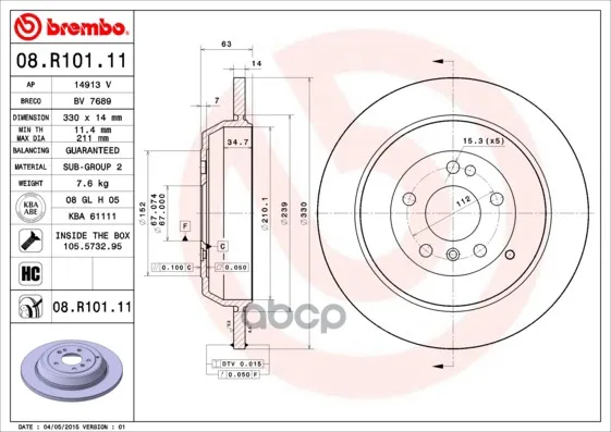 Диск Тормозной Задн Mercedes-Benz: M-Class 05-, R-Class 06- Brembo арт. 08.R101.11