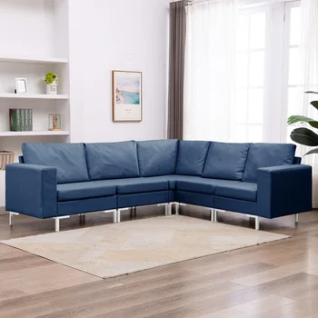 

5 PCs blue sofa fabric sofa Set