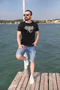 

Angemiel Wear Ethnic Pattern Dark Tones Elephant Cotton Black Male T-Shirt