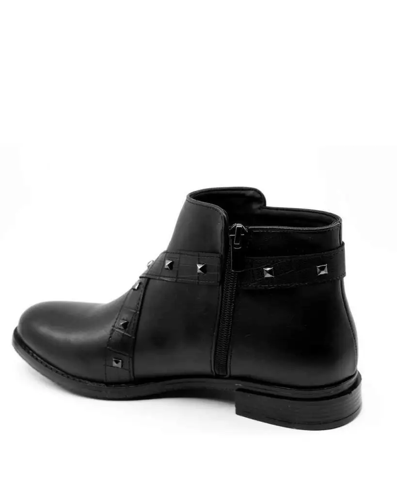 

Mosimoso Women's Ankle Height Boot Rayder Black Skin Pin Belt Buckle Zipper Lace-up Women Boots