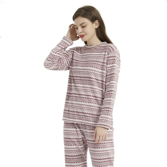 PimpamTex - Women's Autumn Winter Coral Long Sleeved Pyjama Set, Warm Winter Coral Printed Pyjama Set, Perfect Christmas Gift Loreto malva