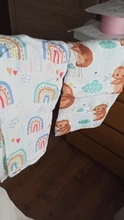 Kangobaby-Manta de muselina de algodón y bambú para bebé, Toalla de baño, pañal, Fondo de foto con patrón de arco iris Perezoso
