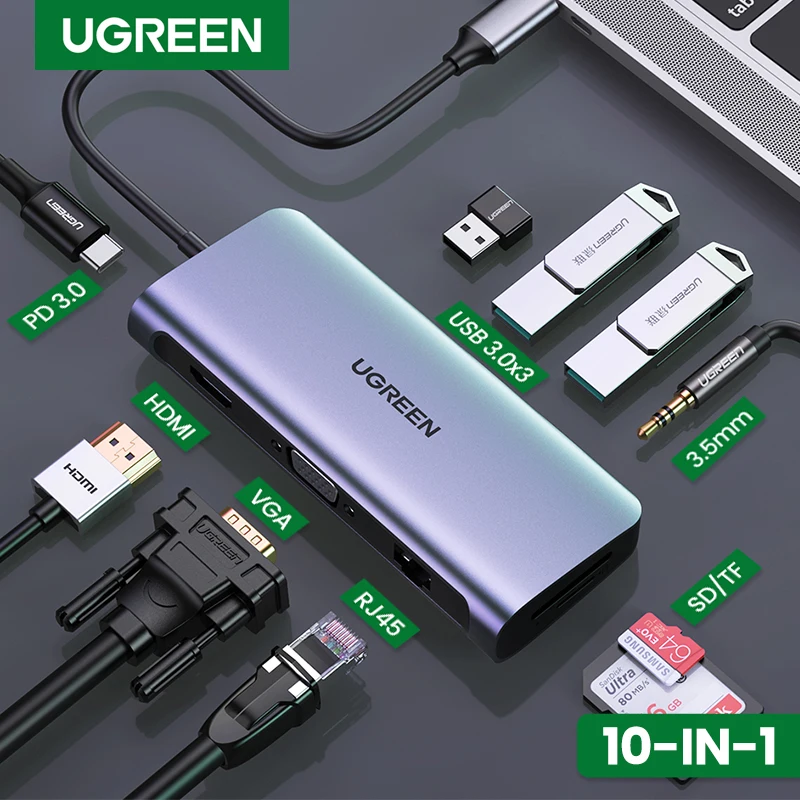 Usb-C-Hub UGREEN HDMI Pro/air-iPad VGA To PD 4K 10 10-In-1
