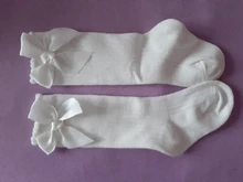 Calcetines de algodón suave para niños pequeños, pajarita grande chicas hasta la rodilla, largo, encaje, ropa de bebé, venta al por mayor