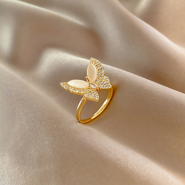 Butterfly Ring For Women Hollow Rhinestone Sparkling Open Adjustable Exquisite Ring Engagement Party Gift Fashion Jewelry