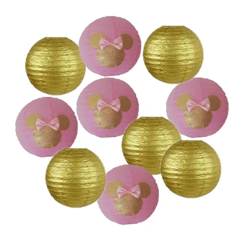 

10pcs Pink and Gold Minnie Paper Lanterns for pink gold Minnie Mouse birthday Decor Girl Birthday party,Pink Gold Party Decor