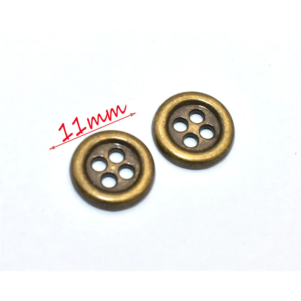 Bronze Coat Buttons Antique Metal Flat Button 11mm Four Hole Sewing Buttons  Blazer Button for Clothing or Leather Wrap Clasps