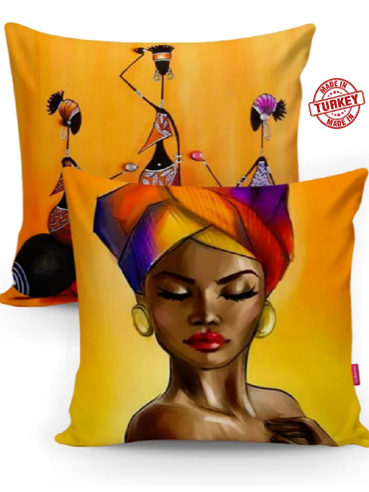 

2 PIECES CUSHION COVER SET - 43X43 CM - AFRICAN WOMAN - FROM TURKEY