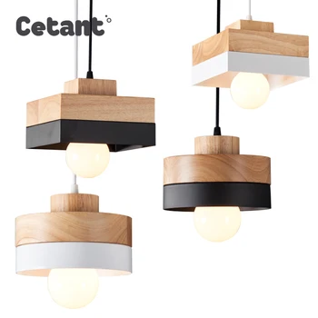 

TETANT Wooden Nordic Chandelier Home Lighting Modern Simple Chandelier Aluminum Shade LED Bulbs Bedroom Kitchen Light Iron E27