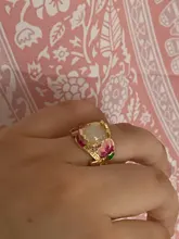 Joyería de estilo Retro dorado para mujer, anillo pintado a mano con aceite, joyería
